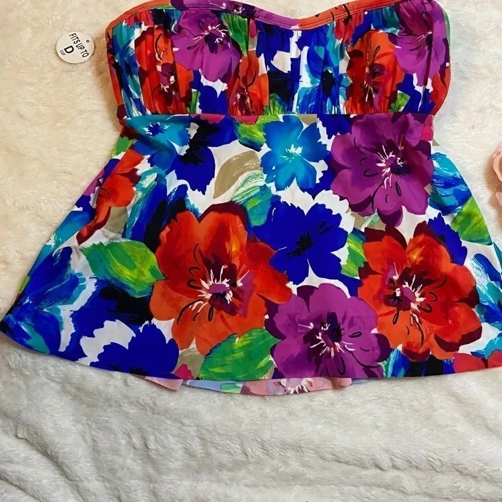 🌹Swim solutions  flowers bandeau tankini top 14 - Picture 2 of 7